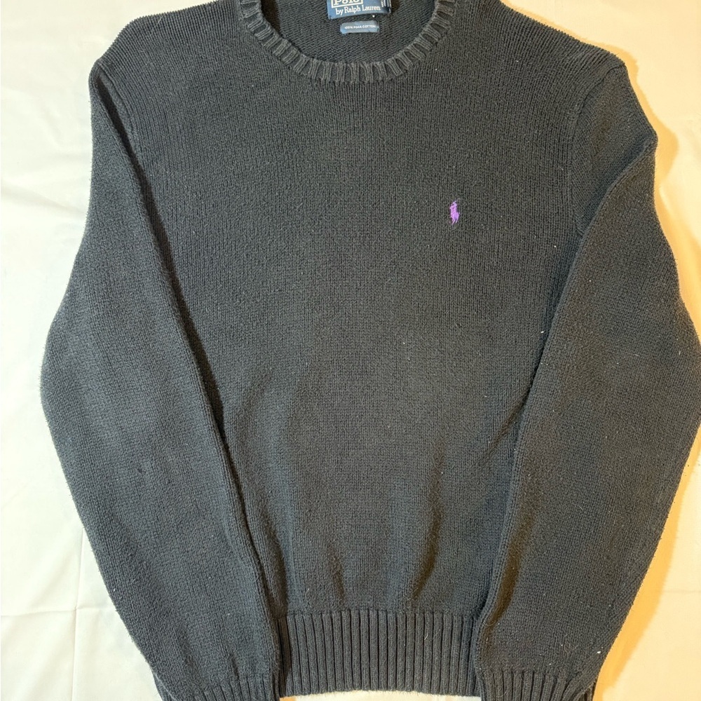 Ralph Lauren Black Crewneck Sweater with Purple Logo
